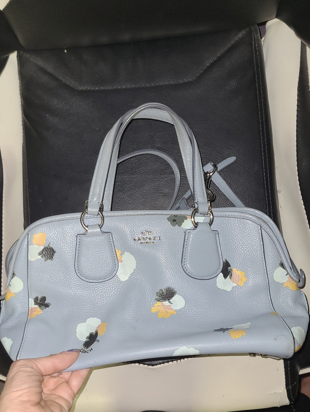 Coach Powder Blue Floral Leather Satchel